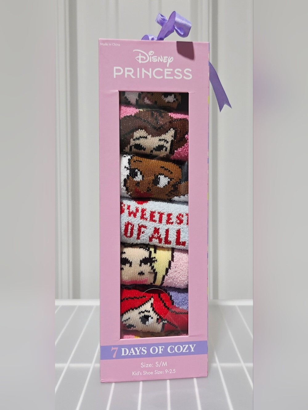 Disney Princess Cozy Character Socks 7 Count Pack - Girls' S/M Shoe Size 9 - 2.5